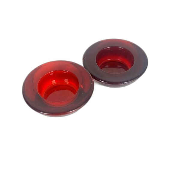 Crate & Barrel 2 Glass Ruby Red Tea Light Candle Holder - Picture 1 of 4